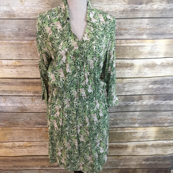 CAbi Dresses & Skirts - Cabi Green Leaf Faux Wrap Dress, Size Medium